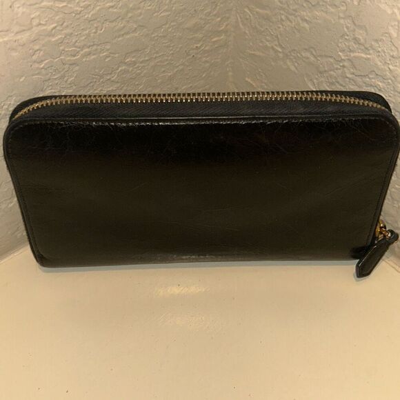 Prada Vitello Shine Zip Around Long Wallet Black Bow Front Elevated Basic Preppy - Picture 3 of 12